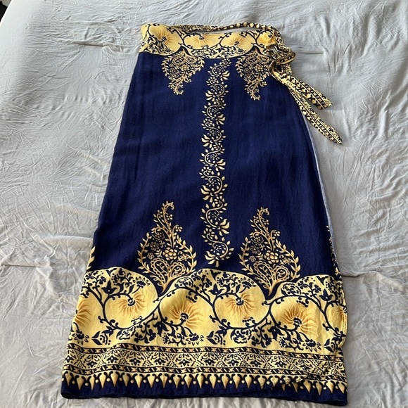 Vintage Blue/Gold Wrap Skirt &  Button Down Tank Set - Picture 2 of 5